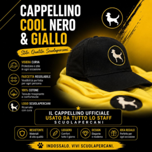Scuolapercani cappellino cool nero e giallo