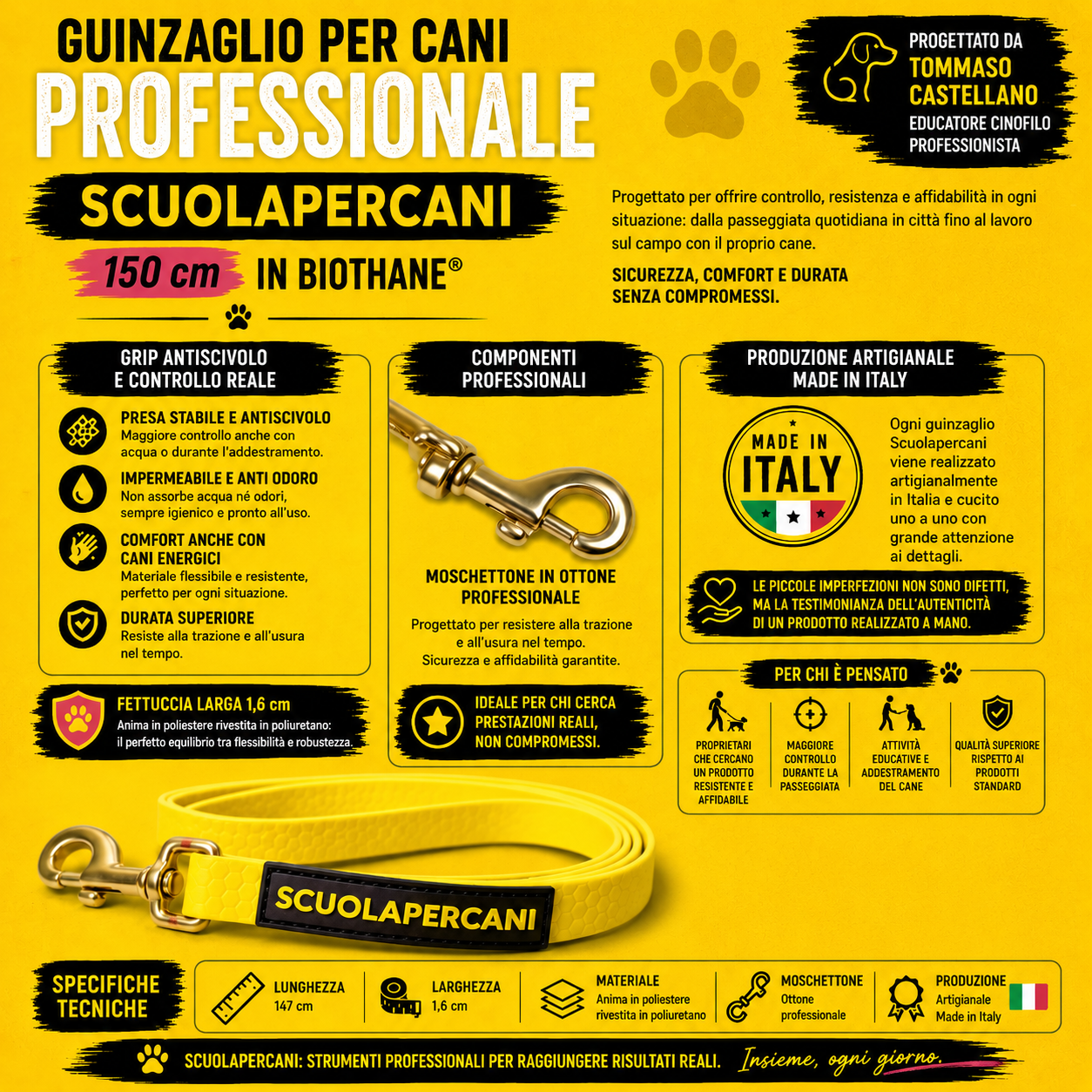 Guinzaglio per Cani Professionale in BioThane® Medium 150 cm